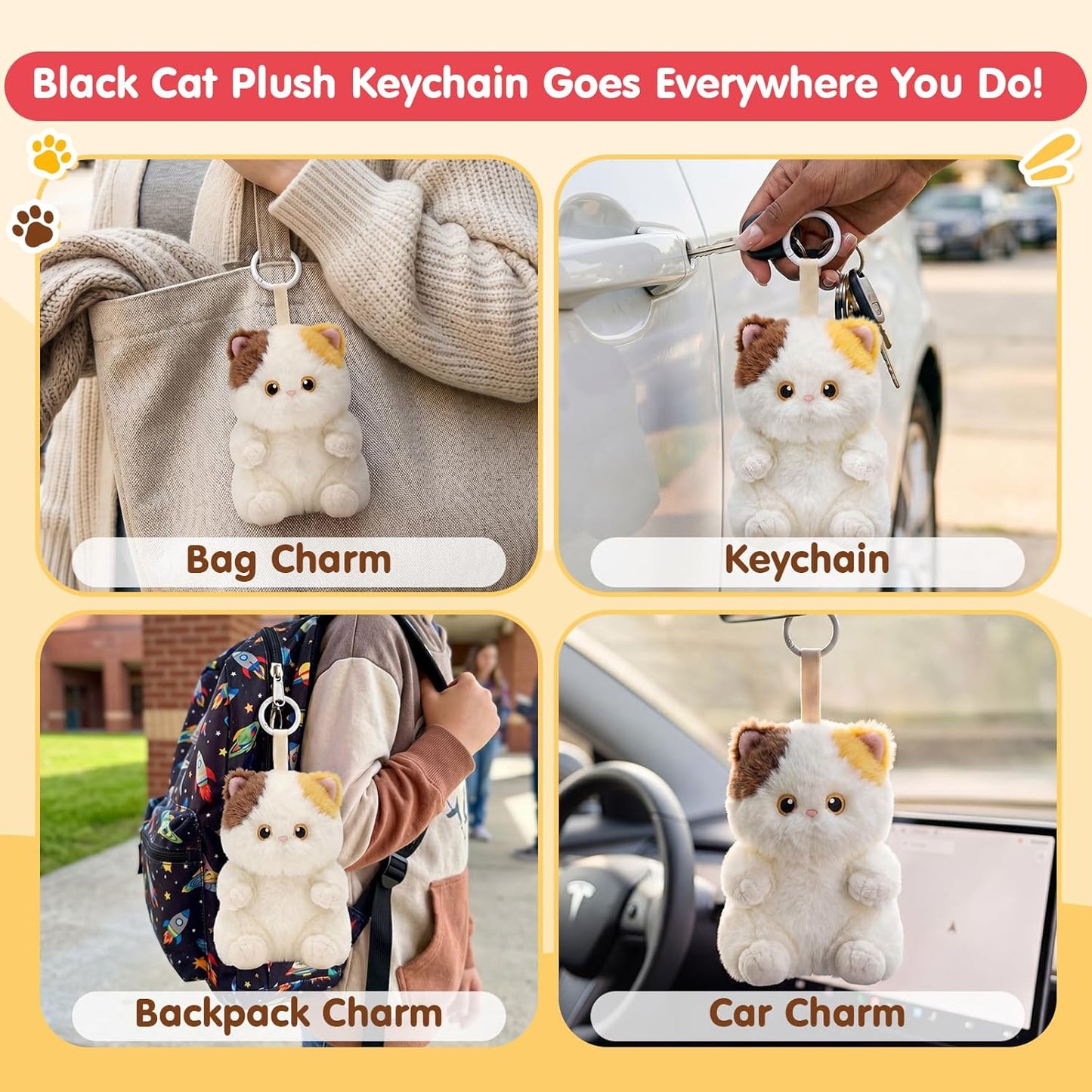 PEACH CAT Calico Cat Stuffed Animal Cute Plush Keychain for Backpack Small Plush Pendant Toys Bag Charms Gifts for Kids & Adults