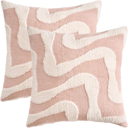Snowflake Fleece Throw Pillow Cover with Wavy Pattern Cushion Case Modern Pillowcase for Sofa Couch Living Room Home Decor 16 x 16 Inch Pink
