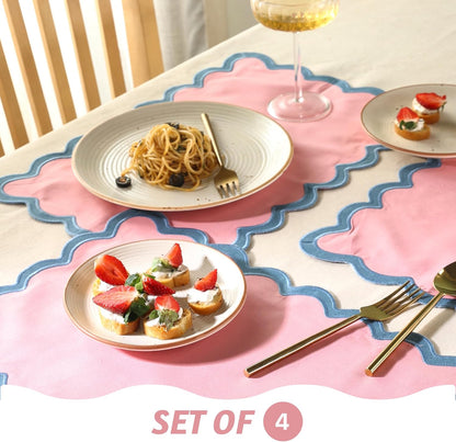 Folkulture Placemats Set of 4 (13 x 19) | 100% Cotton, Cute, Heat Resistant,Machine Washable Scalloped Place Mats | Pink Rectangular Cloth Table Placemats or Dining Table Mats for Dinner Party