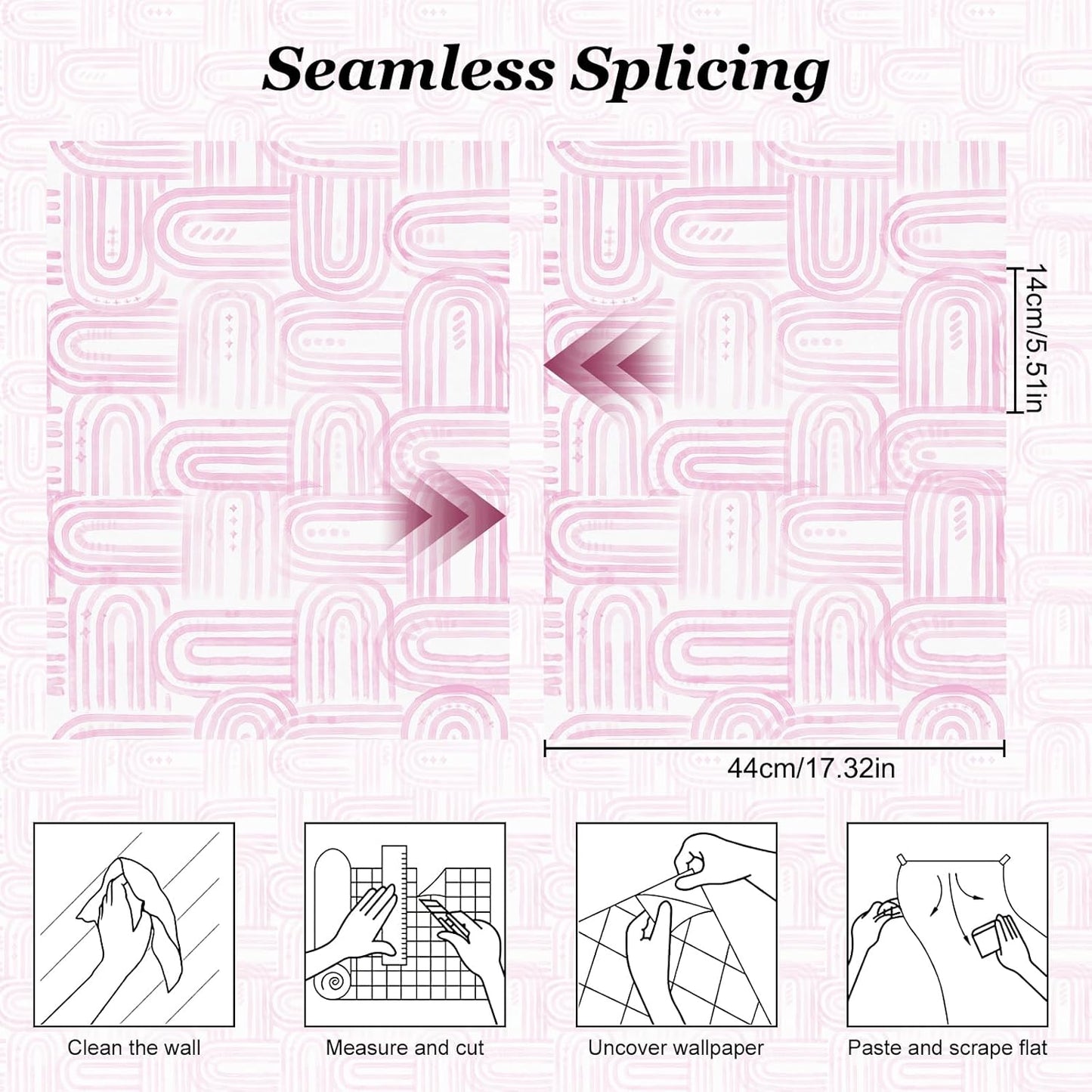 Boho Peel and Stick Wallpaper Modern Light Pink Contact Paper 17.3"x 1200" Self-Adhesive Removable Waterproof Geometric Wallpaper Vinyl Roll for Bathroom Bedroom Cabinets Décor