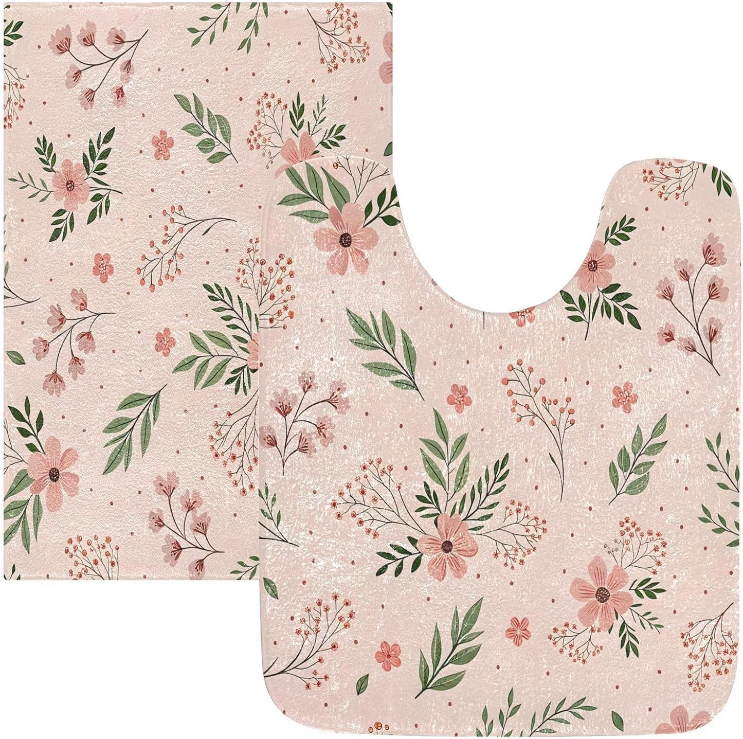 Elegant Flowers Pink Bathroom Mat Rug 24" x 16" Non Slip Super Absorbent Quick Dry Bath Mats for Bathtub Fluffy Rugs