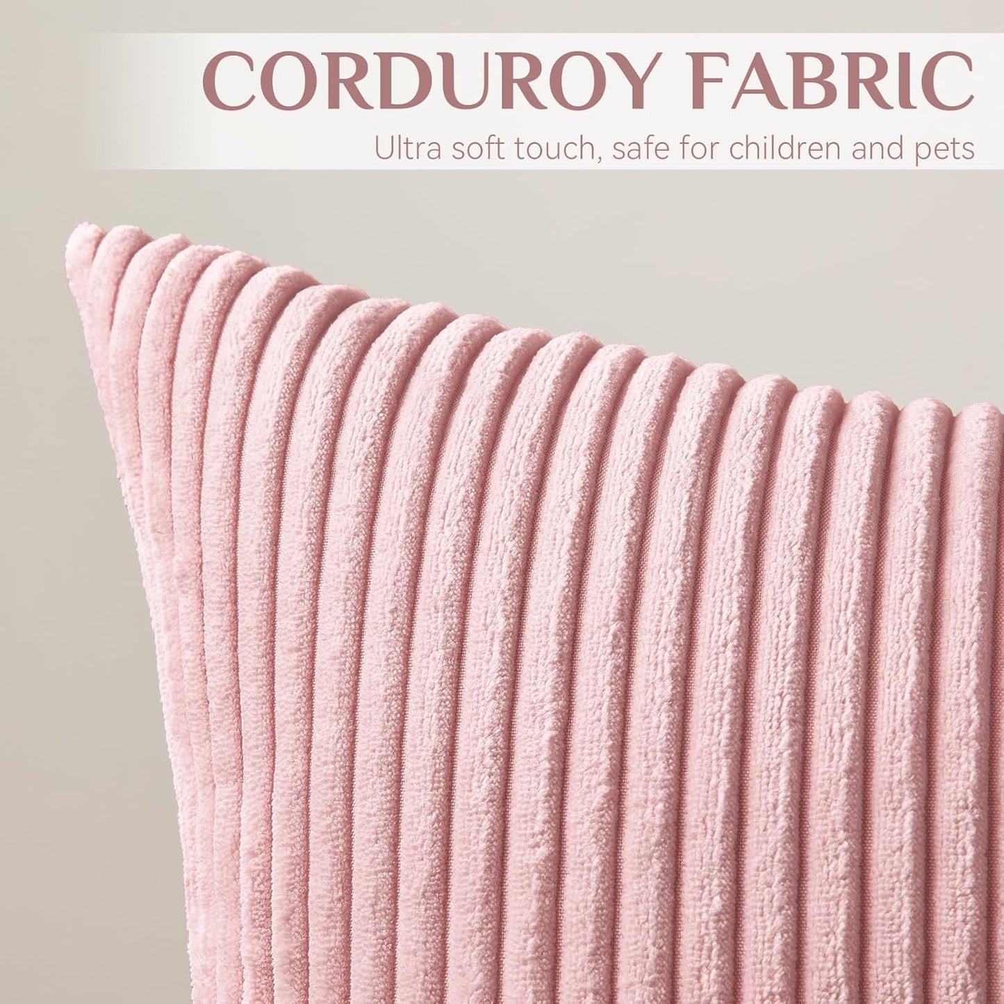 Softalker Decorative Throw Pillow Covers 18x18, Set of 2 Soft Corduroy Striped Boho Solid Pillow Cover, Modern Farmhouse Home Decor House Warming Gifts for Couch Sofa Bed Living Room, Light Pink