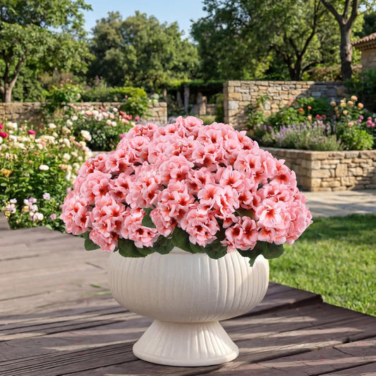 6 Pcs Artificial Geraniums Flowers for Outdoors UV Resistant, Realistic Silk Faux Geraniums for Planters Garden Hanging Basket Front Door Decoration (Peach)