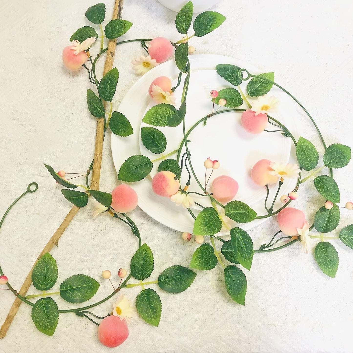 Artificial Peach Flower Vine Garland,Hanging Pink Flowers Peach Fruit Berries Plant Wreath for Wedding Home Garden Office Hotel Party Craft Art Decoration (1, Pink Peach)