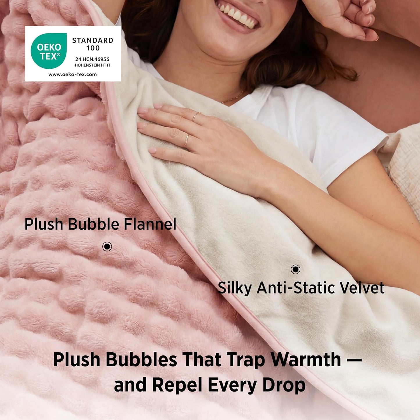 Bedsure Bubble Waterproof Blanket for Bed - Soft Fleece Reversible Dog Blankets for Large Dogs, Waterproof Couch Sofa Cover Bed Protector, Pink/Beige, King 108x90 inches