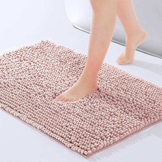 FRESHMINT Chenille Bathroom Rugs Mat 32”x20”, Non-Slip Bath Mat for Bathroom Floor & Bathtub, Washable Soft Shower Shag Bath Rugs, Fluffy Thick Water Absorbent Microfiber Shower Mat, Dusty Pink