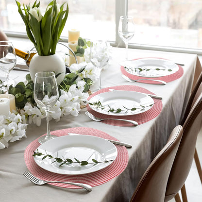 Buryeah 24 Pieces 13 Inch Christmas Round Placemats Circle Woven Place Mats Boho Decor Dining Table Mats Table Scape Hosting Friends for Wedding Birthday Dinner Parties (Pink)
