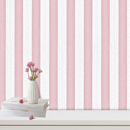 Striped Pink and White Wallpaper Peel and Stick Boho Silver Stripe Textured Contact Paper 15.7"x118" Self Adhesive Removable Waterproof Wallpaper for Bedroom,Cabinets,Drawer Liners
