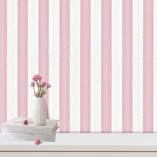 Striped Pink and White Wallpaper Peel and Stick Boho Silver Stripe Textured Contact Paper 15.7"x118" Self Adhesive Removable Waterproof Wallpaper for Bedroom,Cabinets,Drawer Liners