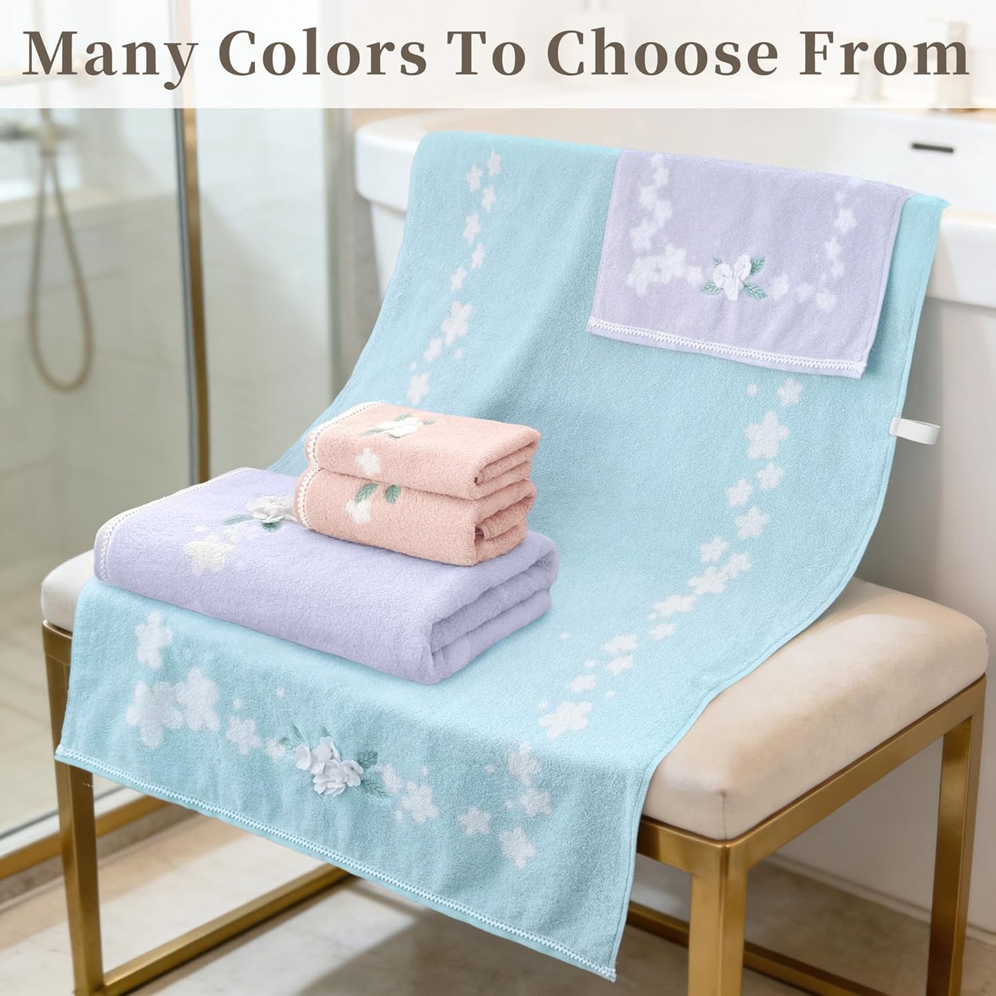 VOOVA & MOVAS Pink Bath Towels Set of 2, 28"x56" - 100% Cotton | Quick Dry | Soft | Absorbent | Lightweight, Flower Bath Towels for Bathroom & Guest, Luxury Shower Towel, Pink