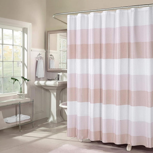 Dainty Home Ombre Waffle Weave Shower Curtain 70 x 72 Blush Textured Fabric Shower Curtain, Hotel Style Waffle Weave Bathroom Curtain, Water Resistant Polyester Ombre Shower Curtain