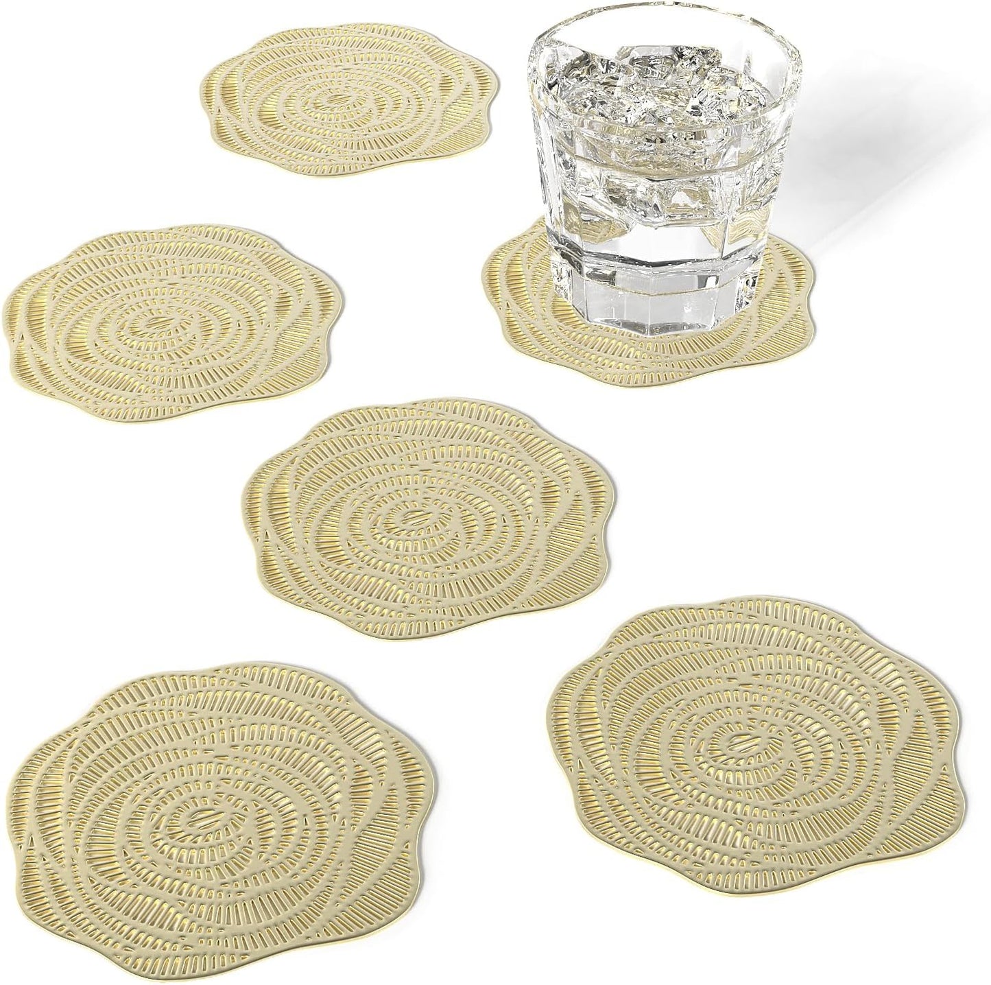 Coasters Rose Gold Coaster Set of 6 Hollow PVC Coaster Rose Shape Cup Mats Thanksgiving Table Ornament Decorations for Home Festival