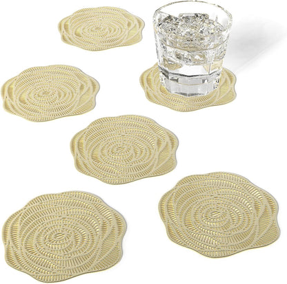 Coasters Rose Gold Coaster Set of 6 Hollow PVC Coaster Rose Shape Cup Mats Thanksgiving Table Ornament Decorations for Home Festival