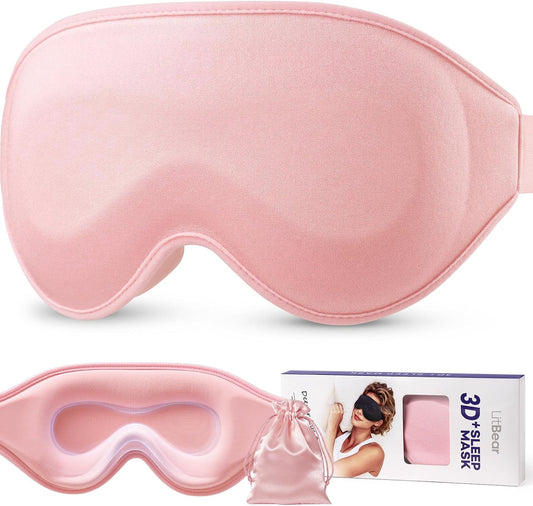 LitBear Long Lash Sleep Mask for Women Men Side Sleeper, 3D Contoured Light Blocking Sleeping Mask, Soft Comfortable Eye Mask Sleep with Adjustable Strap, Pouch for Travel, Pink