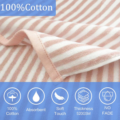VOOVA & MOVAS Hooded Poncho Towel for Teens Unisex 100% Cotton Soft Pastel Beach Pool Bath Cover Up Blush Pink White Thin Stripe with White Hood