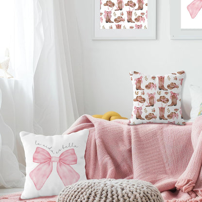Coquette Pink Bow Cowgirl Boots Pillow Covers 18x18, Preppy Cowgirl Room Decor, Pink Girly Bedroom Decor, Coquette Stuff, Set of 2
