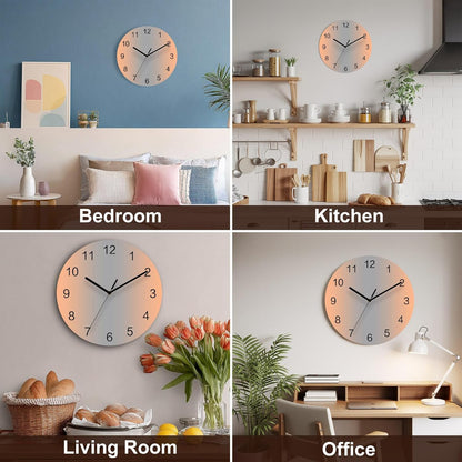 Ombre Abstract Gradient Coral Pink and Gray Wall Clock Battery Operated Non-Ticking 12" Round Wood Clocks, Kitchen Wall Clock for School Bathroom Living Room Home Office Wall Decor