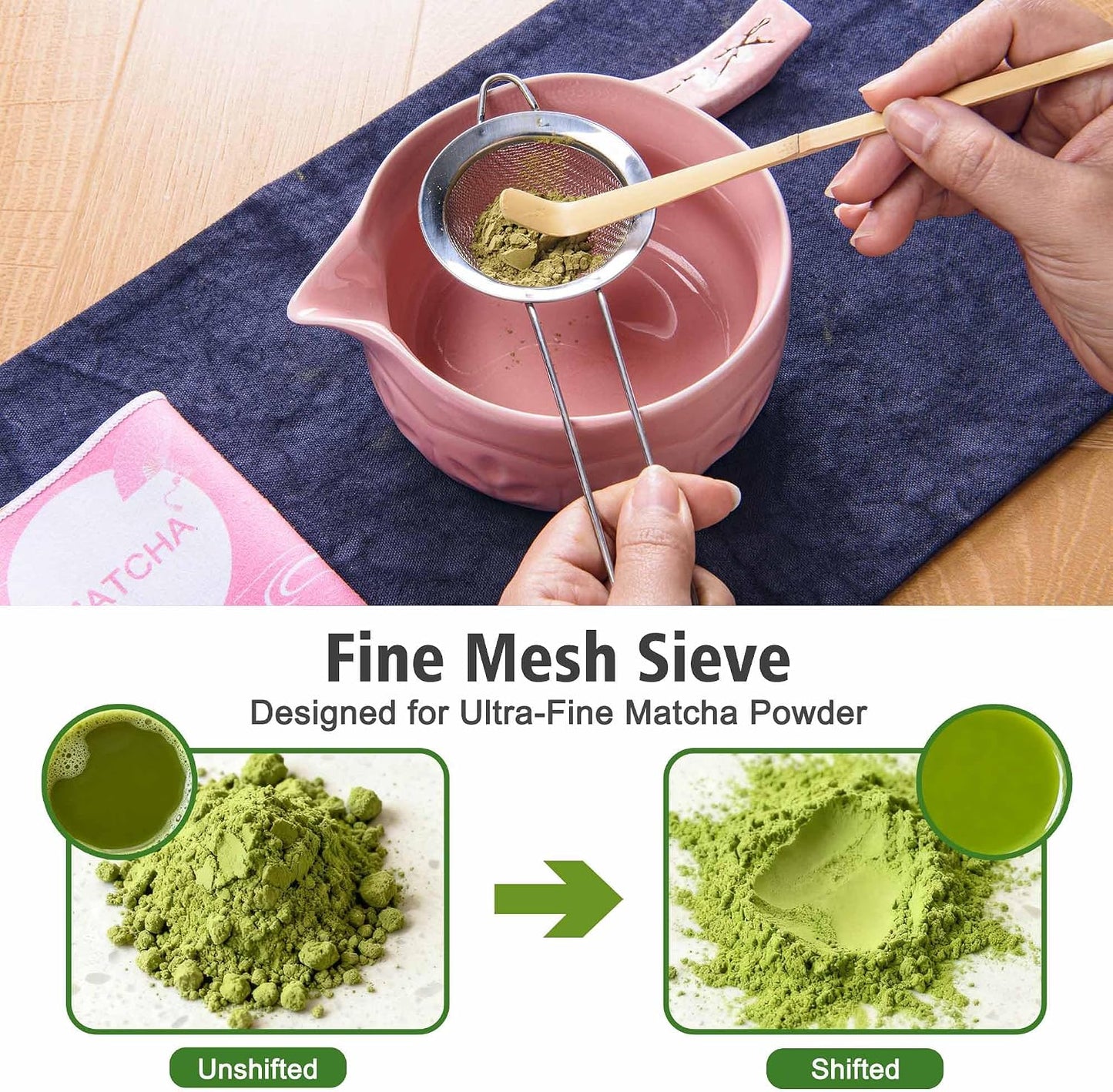 Matcha Whisk Bowl Set, 7PCS Japanese Matcha Kit with Spout Bowl (Pink) Bamboo Whisk Stand Scoop Sifter Accessories for Tea Ceremony Latte, Gifts for Family,Friends