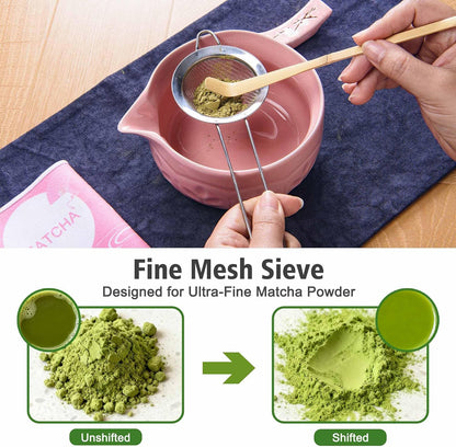 Matcha Whisk Bowl Set, 7PCS Japanese Matcha Kit with Spout Bowl (Pink) Bamboo Whisk Stand Scoop Sifter Accessories for Tea Ceremony Latte, Gifts for Family,Friends