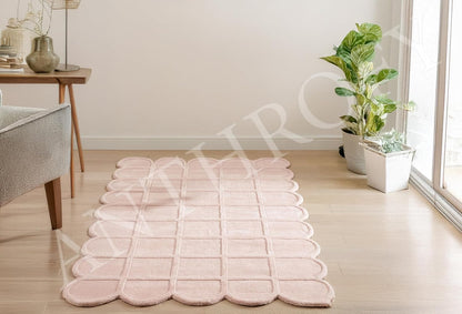 Selena Scallop Area Rug – 3’ x 5' – Handmade Wool Area Rugs – Pink – Rugs for Living Room, Bedroom – Anti-Skid – Carpets with Non-Slip Natural Backing with 100% Cotton