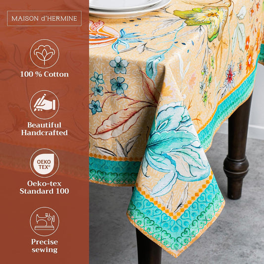 Maison d' Hermine Table Cloth Rectangle Table 100% Cotton 60 x 90 Inches Tablecloth Reusable Decorative for Dining Kitchen Room Farmhouse Party Home Hotel Restaurant Spring Summer- Luxury Loft - Peach