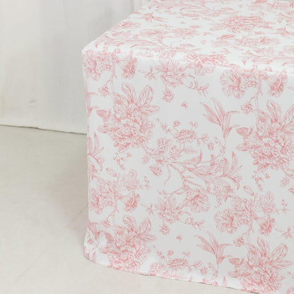 Efavormart French Toile Fitted Polyester Tablecloth 6ft – Pink & White Rectangular Wrinkle-Resistant Table Cover