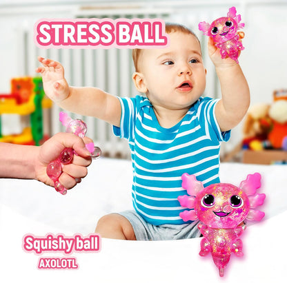 Squishy Axolotl Sugar Stress Balls Squeeze Toy for Kids, Slow Rise Squishy Axolotl Sensory Fidget Toys, Glitter Axolotl Sugar Squeeze Stress Ball Easter Basket Stuffers (Pink)