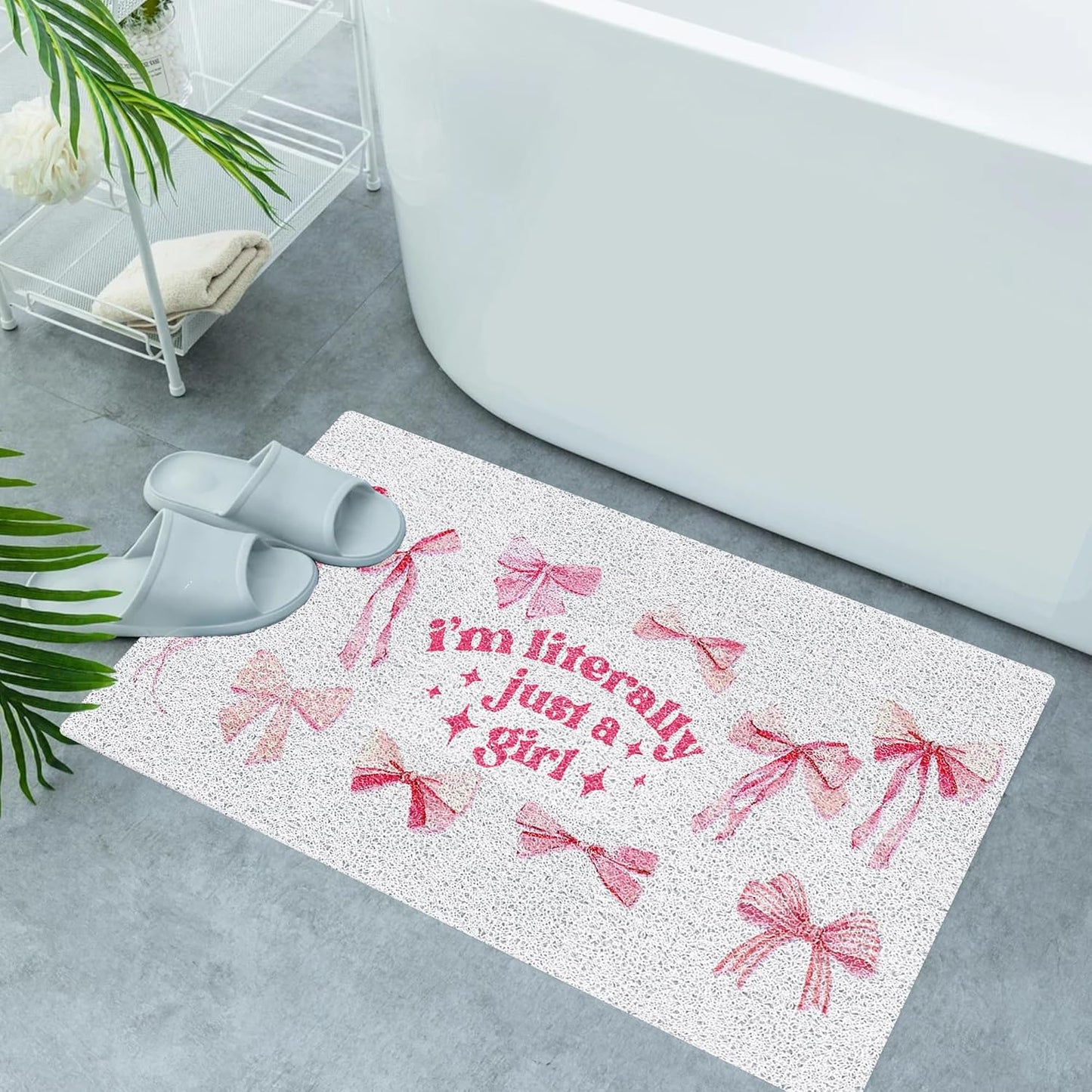 SNNDER Pink Coquette Bow Door Mat, I'm Literally Just a Girl Coquette Preppy Pink Doormat for Front Door Porch Indoor Outdoor Outside Entrance, Bow Bath Mats for Bathroom, 17x30 Inch