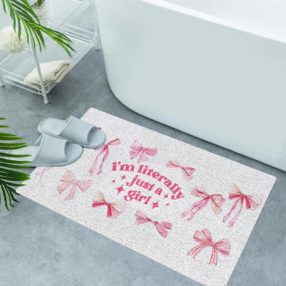 SNNDER Pink Coquette Bow Door Mat, I'm Literally Just a Girl Coquette Preppy Pink Doormat for Front Door Porch Indoor Outdoor Outside Entrance, Bow Bath Mats for Bathroom, 17x30 Inch