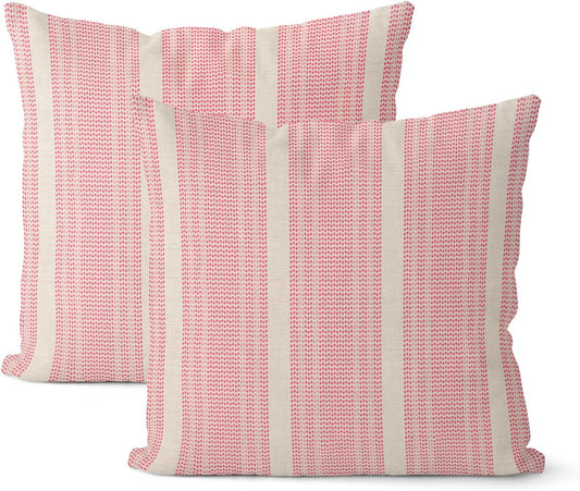 Pink Pillow Covers 18 x 18 Inch Set of 2 Abstract Boho Throw Pillows Pink Polka Dots Striped Decorative Outdoor Pillowcase Linen Cushion Cases for Home Bed Sofa Couch
