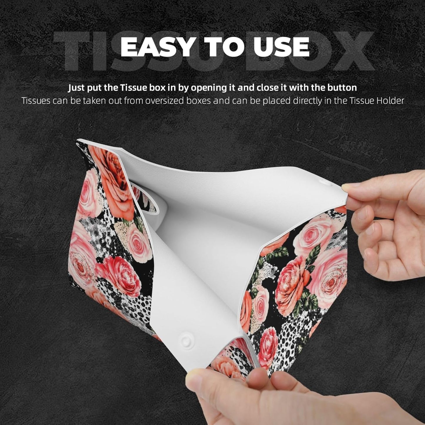 Pink Roses Leopard Long Tissue Box Cover Paper Holder Home Decor 7.9'' x 4.9'' x 4.5''