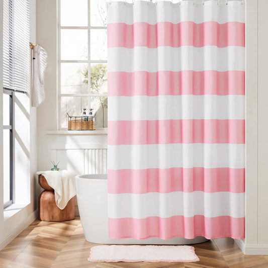 Ohocut Striped Shower Curtain, Pink and White Modern Shower Curtains for Bathroom, Cute Retro Vintage Stripes Farmhouse Girls Women Bathroom Shower Curtain, Waterproof Polyester Fabric Bath Curtain