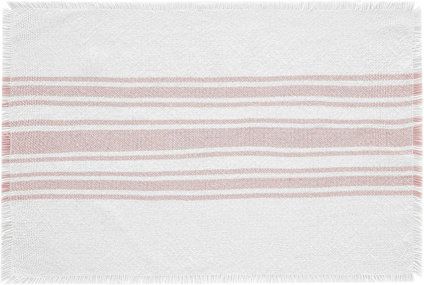 Antique White Stripe Farmhouse 13"x19" Placemat Set of 6 Pink Recycled Plastic (PET) Striped Water-Resistant Rect Kitchen Table Decor, 12 Pack