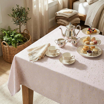 Horaldaily Pink Tablecloth 60×84 Inch Rectangular, Solid Rectangle Table Cloth with Golden Star Sequin, Spring Summer Table Cover for Wedding, Party, Banquet, and Events