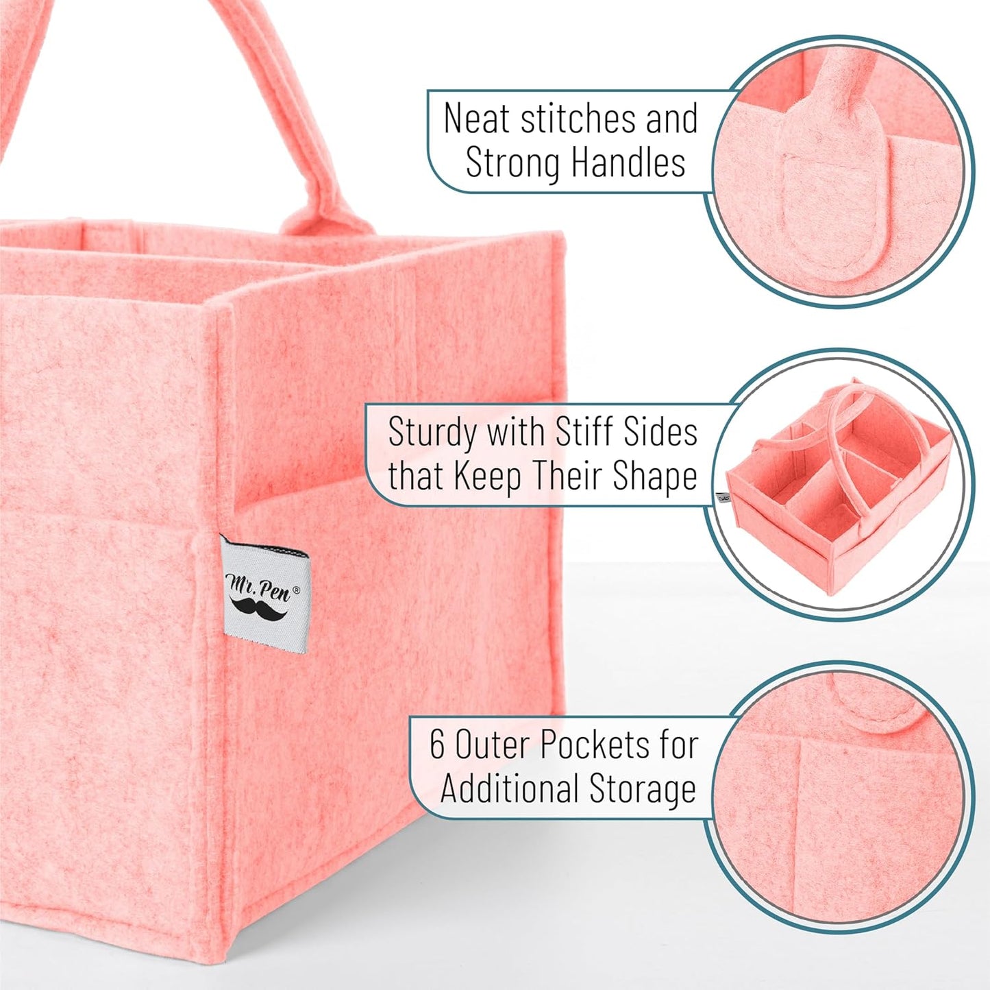 Mr. Pen- Baby Diaper Caddy Organizer, Pink, Nursery Storage Bin and Car Organizer for Diapers and Baby Wipes