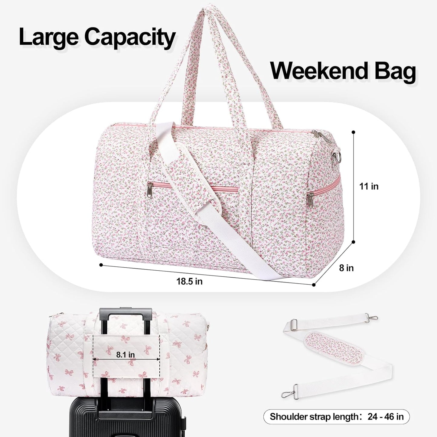 Gym Bag for Women, Cute Duffle Bag, Quilted Duffle Bag for Travel, Floral Duffle Bags, Weekend Bag with Zipper Pocket Dance Bag Organizer
