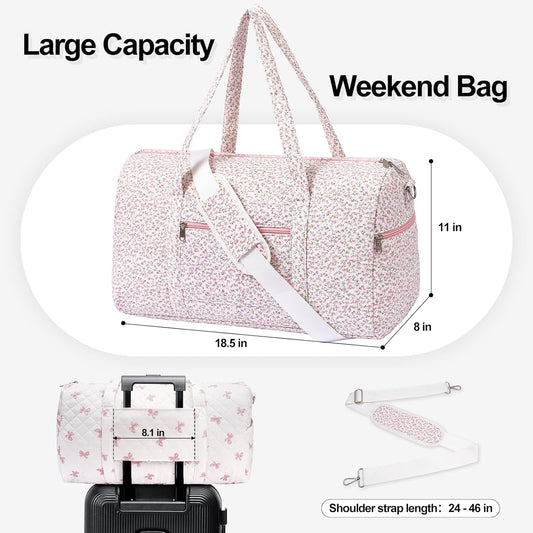 Gym Bag for Women, Cute Duffle Bag, Quilted Duffle Bag for Travel, Floral Duffle Bags, Weekend Bag with Zipper Pocket Dance Bag Organizer