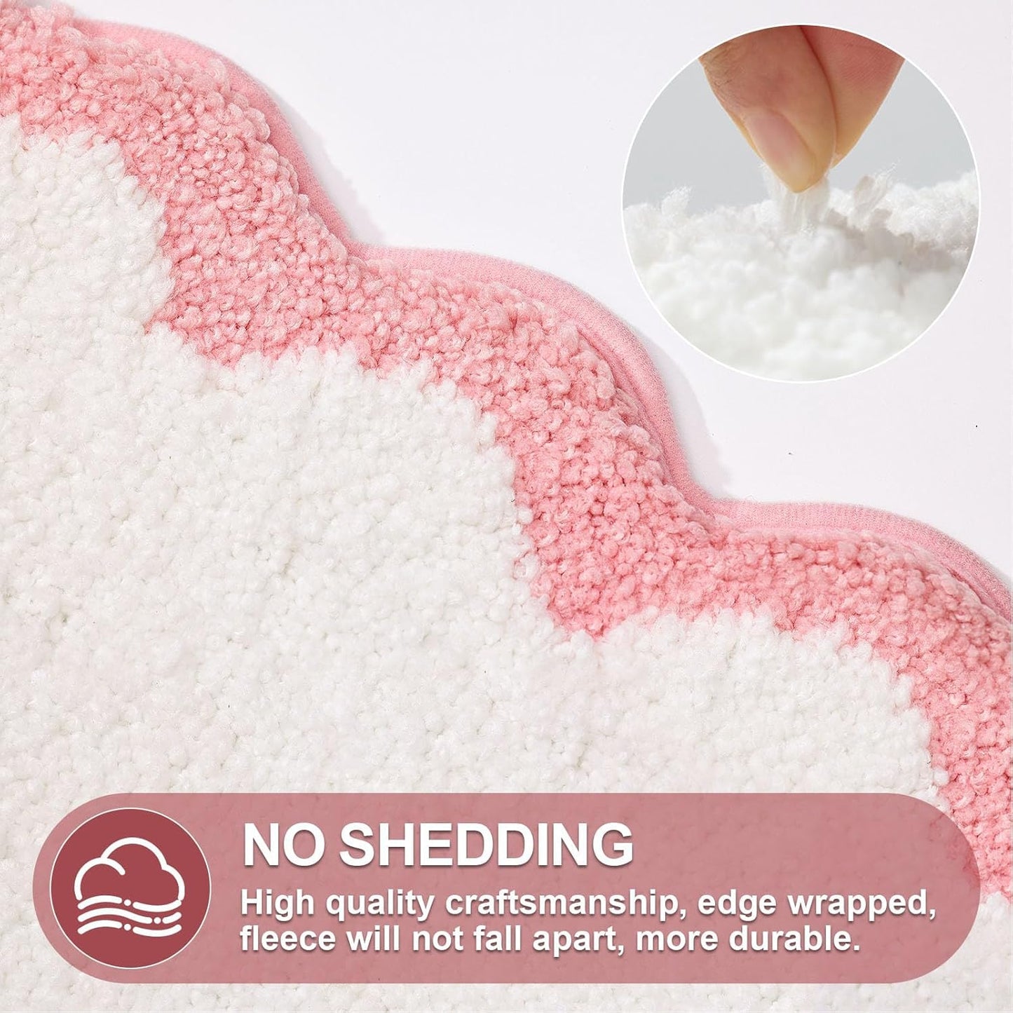 ORTIGIA Small Cute Scalloped Bath Mat, White and Pink Plush Microfiber Scallop Bathroom Rugs Non Slip Washable Quick Dry Absorbent, Bathmat for Shower Stall Vanities Kitchen Floor Entrance, 17x24