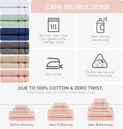 Comfort Spaces Luxury Bath Towel Set - 6 Piece - 2 Bath, 2 Hand, 2 Washcloth - Pink - Cotton - Quick Dry - Soft - Lightweight - Blush