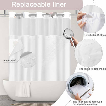 No Hook Shower Curtain and Liner Set, Pink Boho Floral Shower Curtains for Bathroom, Watercolor Flower Waterproof Bathroom Curtain Sets with Snap in Liner, 71x74 Inch