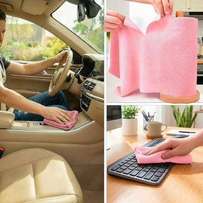 Microfiber Cleaning Cloth Roll 20 Sheets 11" x 10" Tear Away Microfiber Towel Roll Reusable Paper Towels Washable Ultra Absorbent Lint-Free Cleaning Cloths for Kitchen, Car and Home Use, Pink
