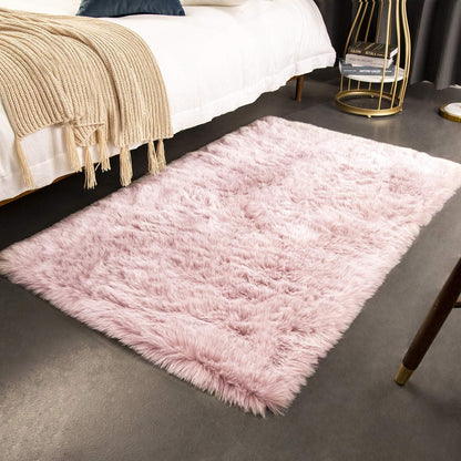 Ashler Faux Fox Fur Rug, Pink White Fluffy Rugs, 3x5 FT Rectangle Rug, Ultra Soft Shaggy Area Rugs for Bedroom, Fuzzy Carpets for Living Room, Sofa