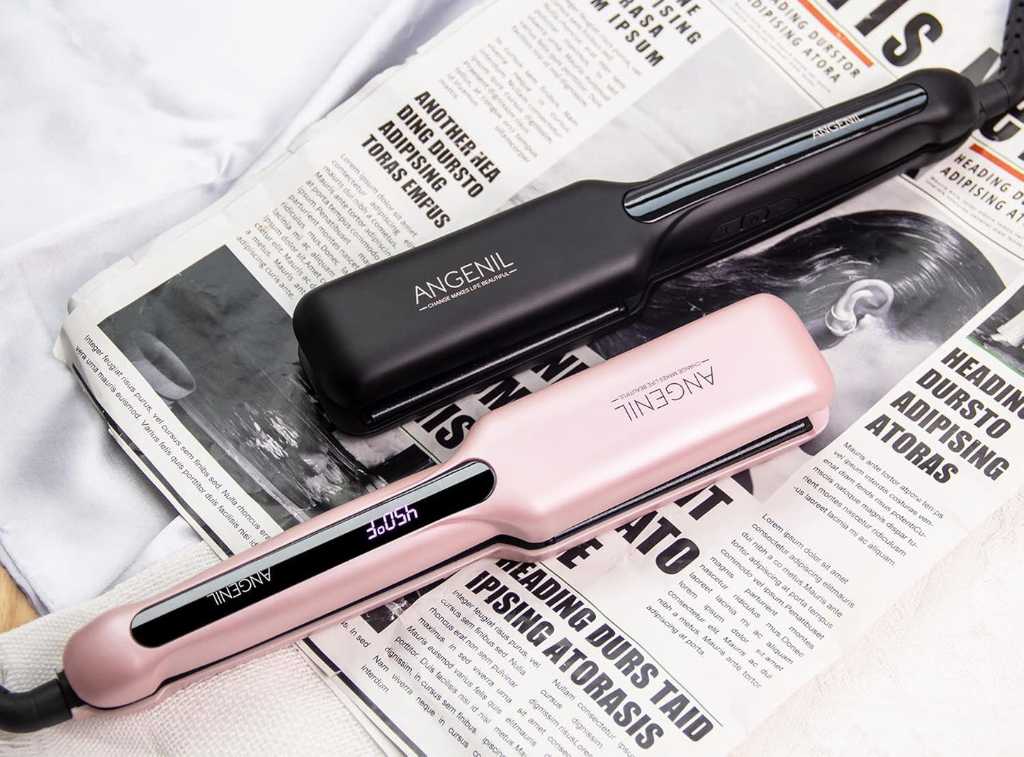 ANGENIL Ceramic Flat Iron Hair Straightener - 1.6inch Straightening and Curler 2 in 1,Professional Hair Iron Flat for Women Shinier&Smoother Hair,LCD Display,30s Fast Heating