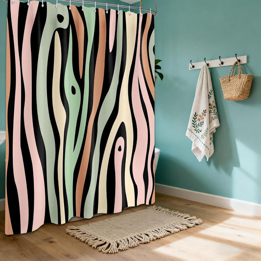 Abstract Stripe Shower Curtain Blush Pink Sage Green Wood Grain Pattern Shower Curtains for Bathroom Decor, Waterproof Cloth Fabric with Hooks 70 x 72 Inches