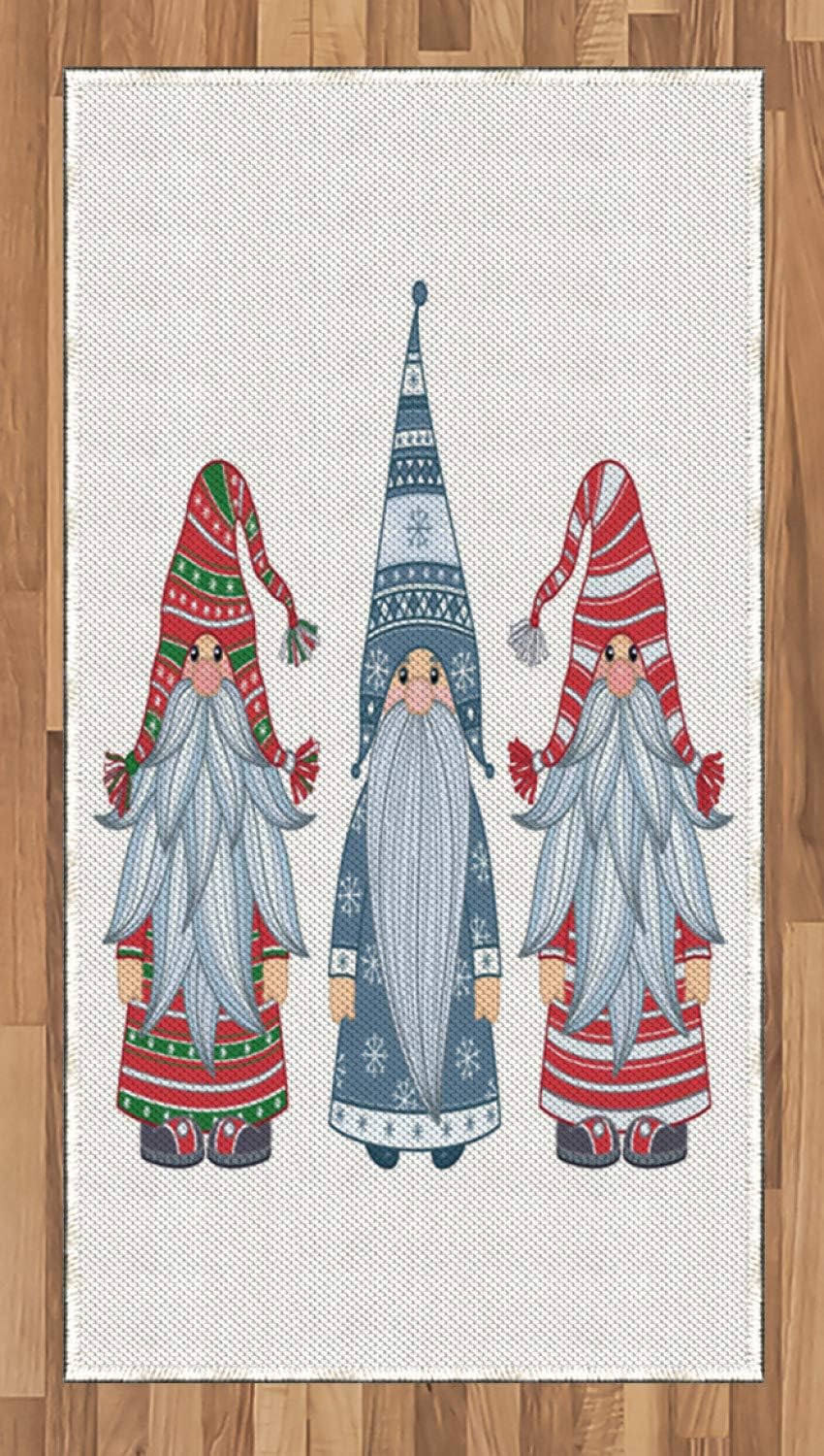 Lunarable Gnome Area Rug, Winter-Themed Cartoon Characters with Striped Clothes, Flat Woven Accent Rug for Living Room Bedroom Dining Room, 2' 6" x 5', Slate Blue Dark Pink Pale Peach Fern Green