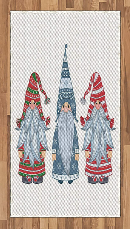 Lunarable Gnome Area Rug, Winter-Themed Cartoon Characters with Striped Clothes, Flat Woven Accent Rug for Living Room Bedroom Dining Room, 2' 6" x 5', Slate Blue Dark Pink Pale Peach Fern Green