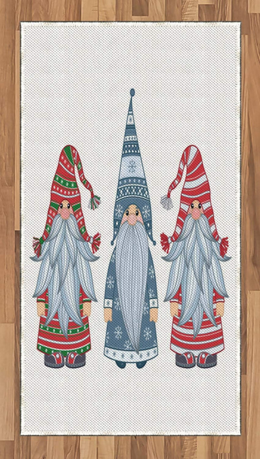 Lunarable Gnome Area Rug, Winter-Themed Cartoon Characters with Striped Clothes, Flat Woven Accent Rug for Living Room Bedroom Dining Room, 2' 6" x 5', Slate Blue Dark Pink Pale Peach Fern Green