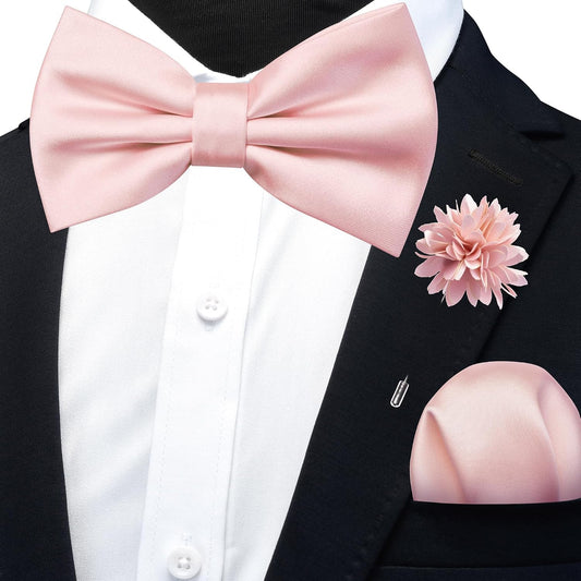 Branduce Solid Color Pre-tied Bow Tie and Pocket Square Lapel Pin Set for Men