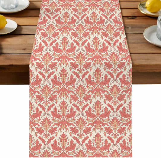 Pink Baroque Pattern Table Runner for Dining Table, Vintage European Style Table Runners for Wedding Party Buffet Kitchen Home Decor 13x36in