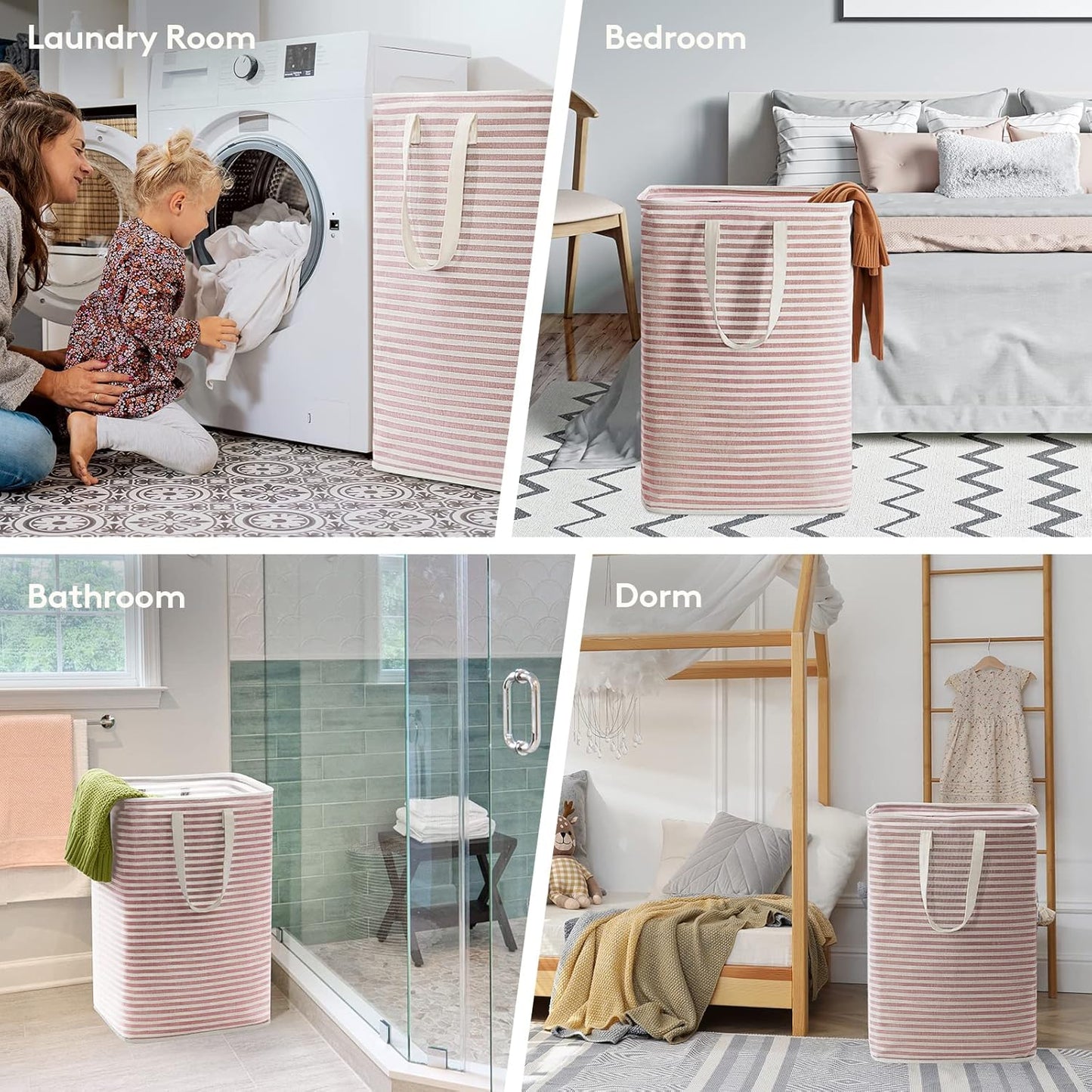 Lifewit 1 Pack Laundry Basket 80L Each, Collapsible Clothes Hamper with Reinforced Handles, Freestanding Waterproof Design for Bedroom and Laundry Room, Pink 80L Total